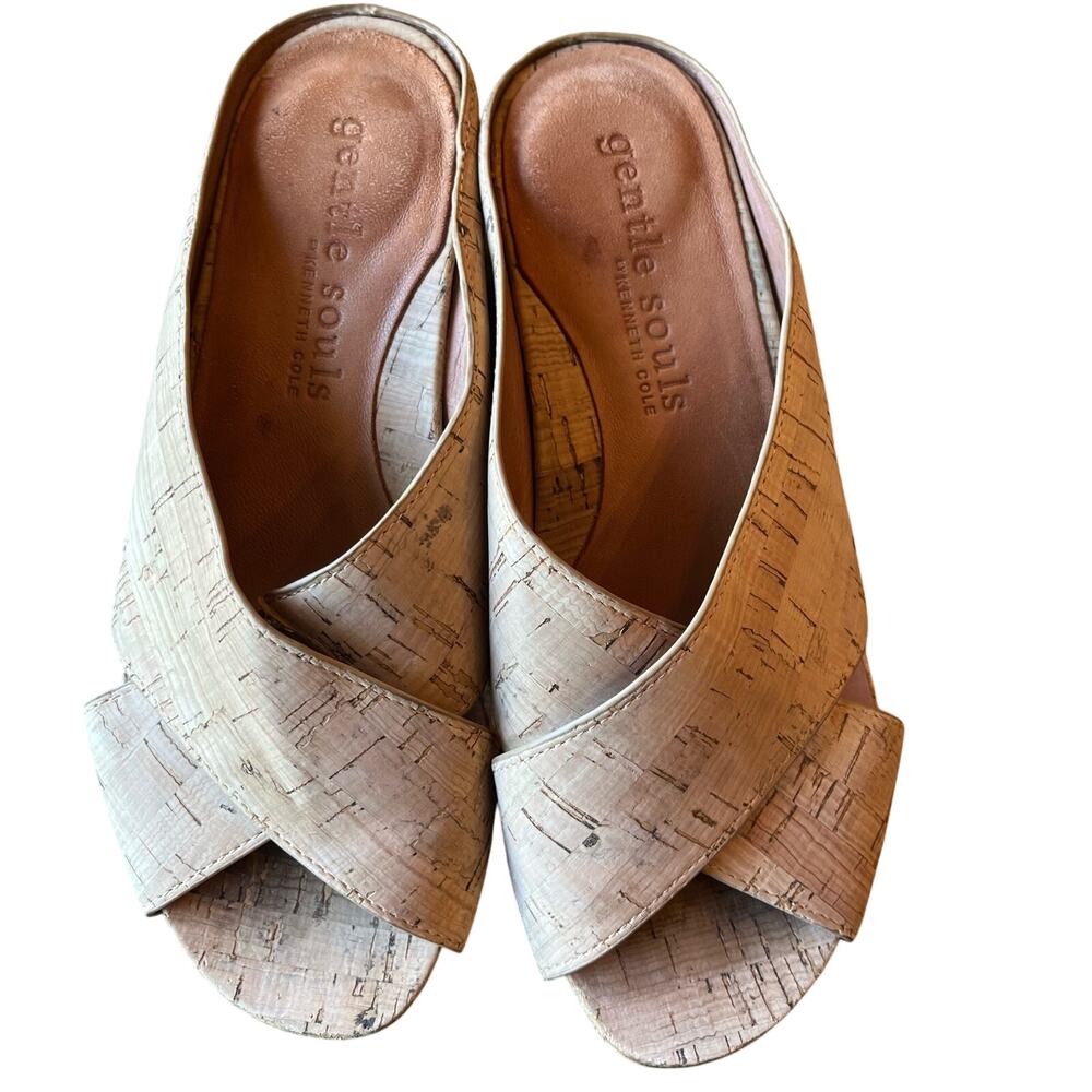 Gentle Souls Giselle X Brand Slides Size 7 Tan Brown Cork Wedge Open Toe Shoes - Picture 5 of 8